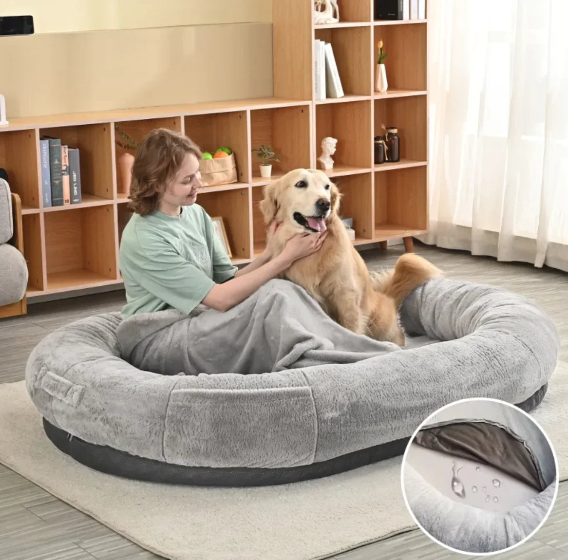 Oversized Light Gray Human-Dog Bed